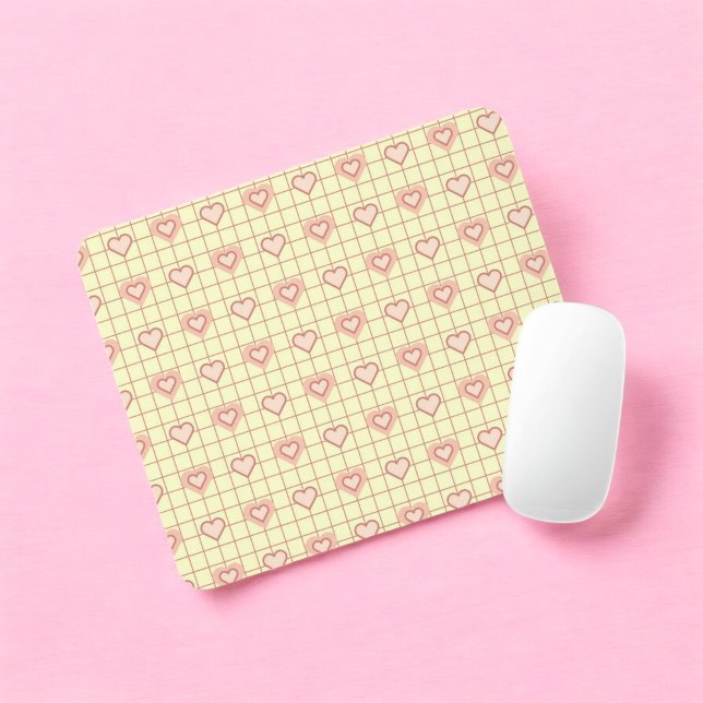 Tapis De Souris Coeur rose À damiers Motif Saint Valentin (Pink Heart Checkered Pattern Valentine's Day Mouse Pad)