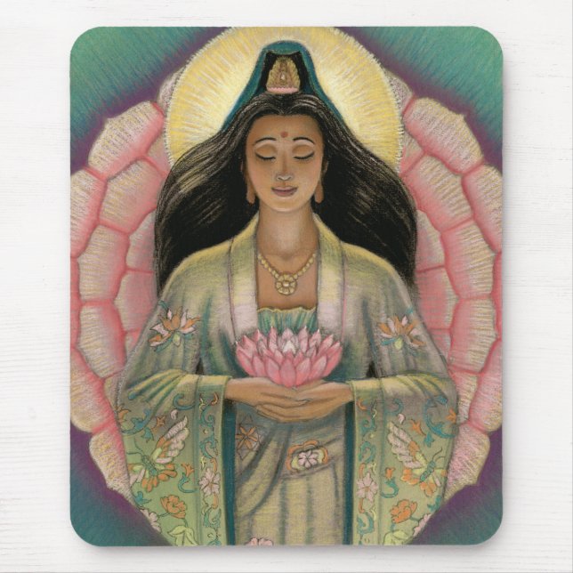 Tapis De Souris Coeur rose" Mousepad de Kuan Yin "Lotus (Devant)