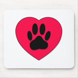 Tapis De Souris Coeur rouge avec Empreinte de patte de chien