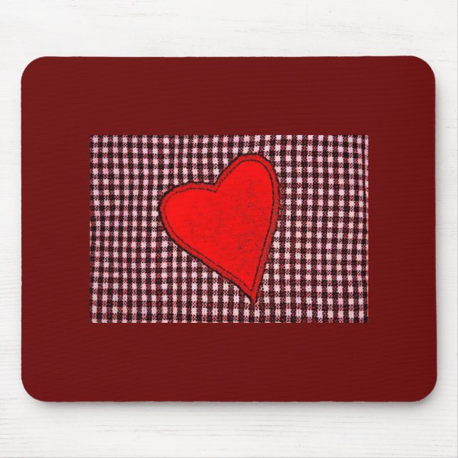 Tapis De Souris Coeur rouge de plaid (Devant)