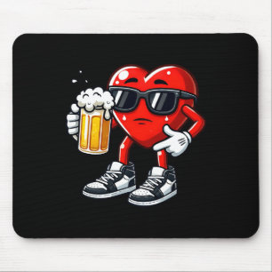 Tapis De Souris Cœur rouge tenant une chope de bière drôle de Sain
