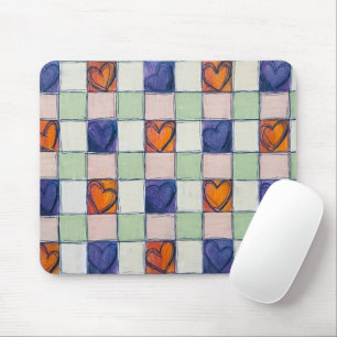 Tapis De Souris Coeur vert bleu orange en vichy