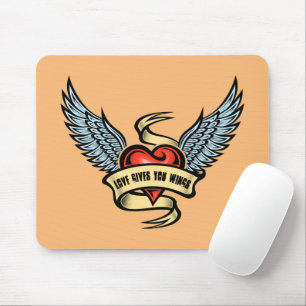 Tapis De Souris Coeur vintage Avec Ailes, L'Amour Vous Donne Des A