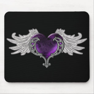 Tapis de souris Cœur Violet Gothique avec Ailes d'