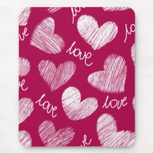 Tapis De Souris Coeurs blancs avec script d'amour rouge mignon