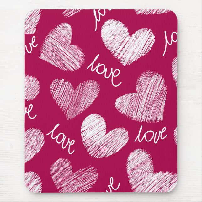 Tapis De Souris Coeurs blancs avec script d'amour rouge mignon (Devant)