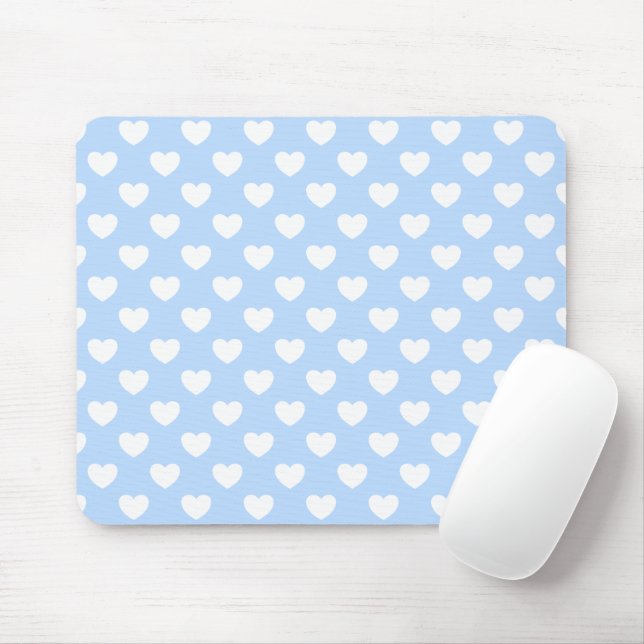 Tapis De Souris Coeurs Bleus Et Blancs Doux Pastel (Avec souris)