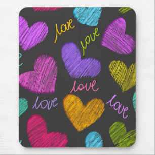 Tapis De Souris Coeurs Bleus Vibrants avec script d'amour