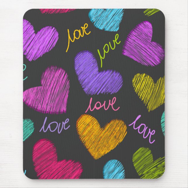 Tapis De Souris Coeurs Bleus Vibrants avec script d'amour (Devant)