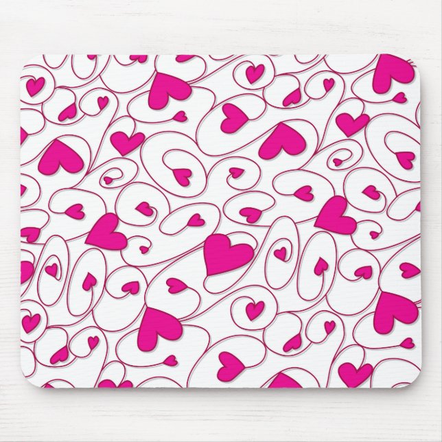 Tapis De Souris Coeurs bouclés rose et blanc (Devant)