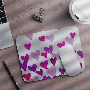 Tapis De Souris Coeurs d’aquarelle de la Saint-Valentin - violet