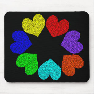 Tapis de souris coeurs d'amour arc-en-ciel floral