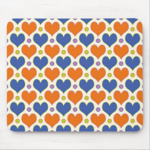 Tapis De Souris Cœurs d'amour et motif à pois en bleu et orange