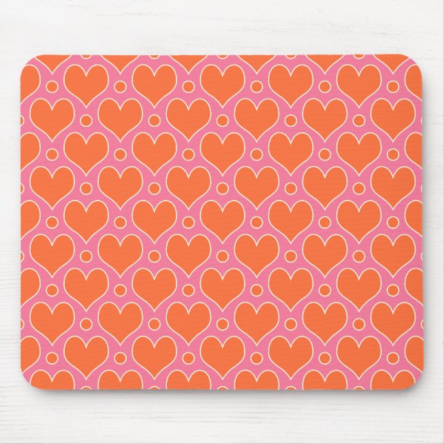 Tapis De Souris Coeurs d'amour et motif Pois en rose, orange (Devant)