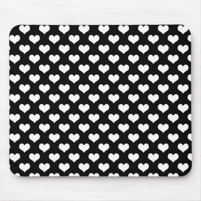 Tapis De Souris Coeurs d'amour noir et blanc (Devant)