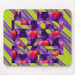 Tapis De Souris Coeurs d'AMOUR - ondes violet vert clair