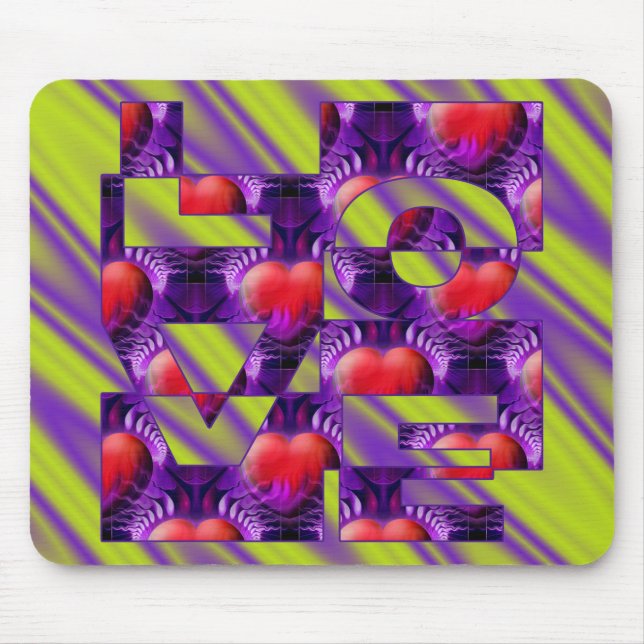 Tapis De Souris Coeurs d'AMOUR - ondes violet vert clair (Devant)