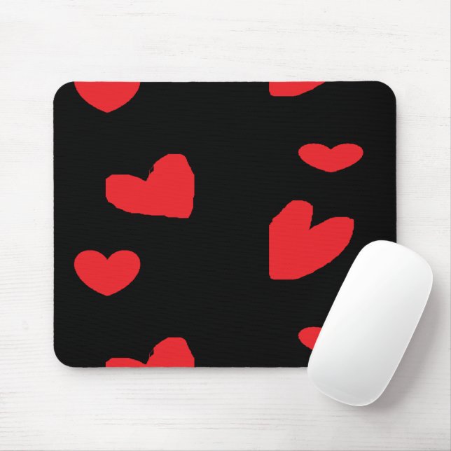 Tapis De Souris Coeurs d'amour rouges sur noir (Avec souris)
