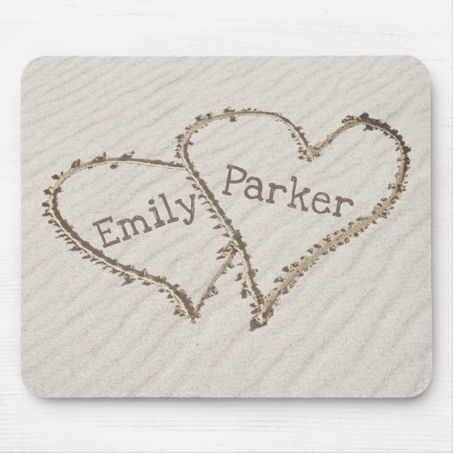 Tapis De Souris Coeurs dans le sable de plage (Devant)