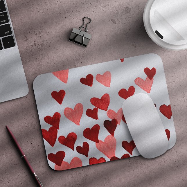 Tapis De Souris Coeurs d'aquarelle de la Saint-Valentin - rouge (Créateur téléchargé)