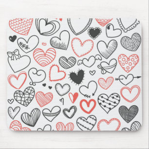 Tapis De Souris Coeurs de doodle Valentine rouge et noir hipster
