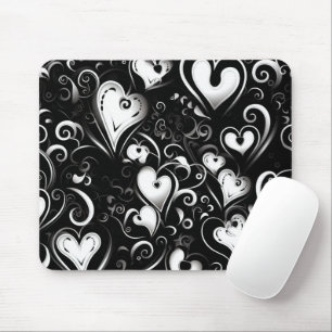 TAPIS DE SOURIS COEURS DE JOURNÉE DE VALENTINES BLANCHES NOIRES