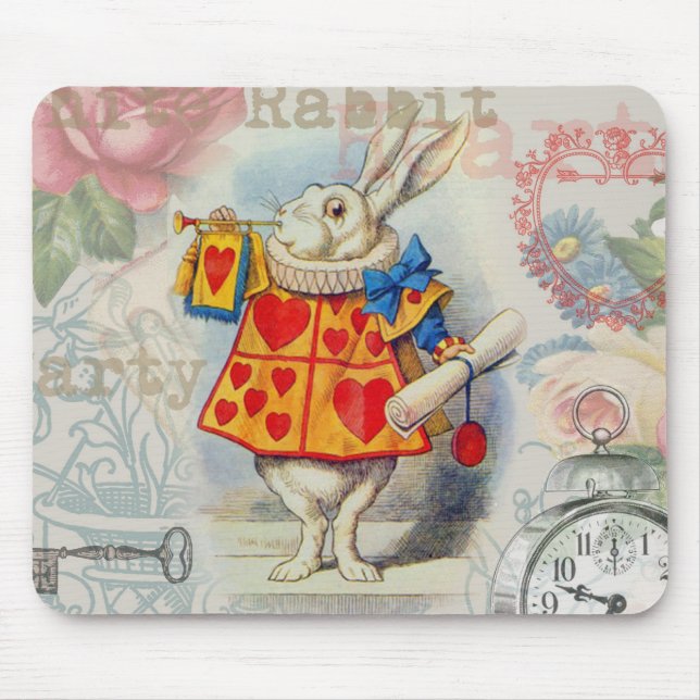 Tapis De Souris Cœurs de Lapin Blanc Alice Classique (Devant)