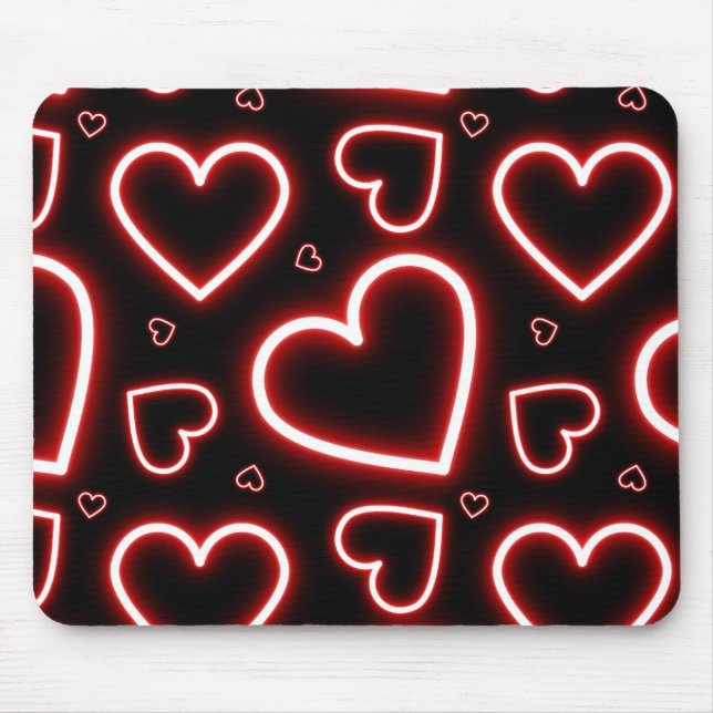 Tapis De Souris Coeurs de néon rouge V-Jour (Devant)