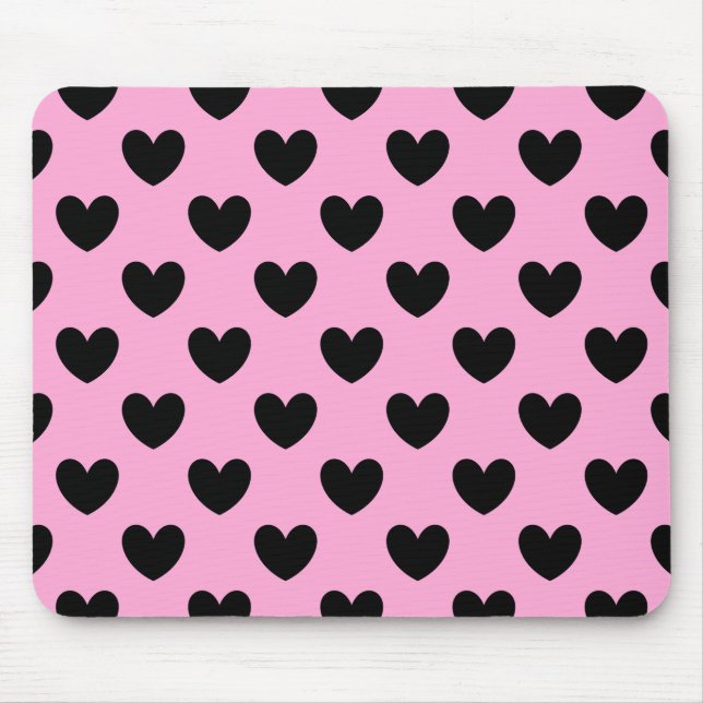 Tapis De Souris Coeurs de polka noir sur coton bonbon rose (Devant)