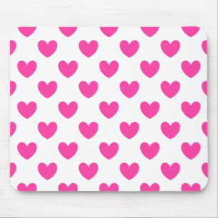 Tapis De Souris Coeurs de polka rose Fuchsia sur blanc
