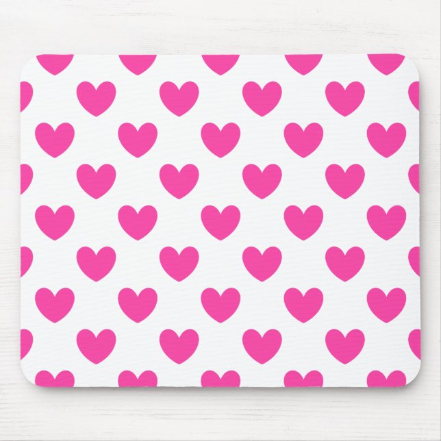 Tapis De Souris Coeurs de polka rose Fuchsia sur blanc (Devant)