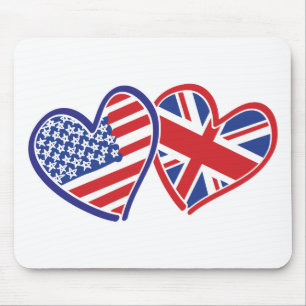 Tapis De Souris Coeurs du drapeau américain et britannique