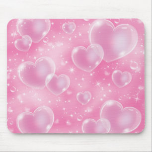 Tapis De Souris Cœurs en bulles roses, design mignon et féminin de
