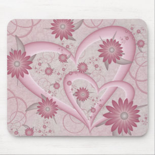 Tapis De Souris Cœurs et fleurs abstraits roses Amour Art fractal