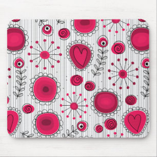 Tapis De Souris Coeurs et fleurs blancs et rouges blancs