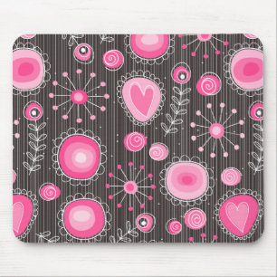 Tapis De Souris Coeurs et fleurs rose et bleu Whimsical