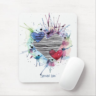 Tapis De Souris Coeurs Et Lavages Dans L'Aquarelle