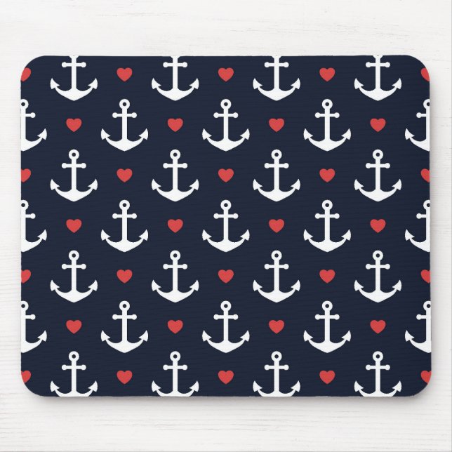 Tapis De Souris Coeurs et motif d'Ancres (Devant)