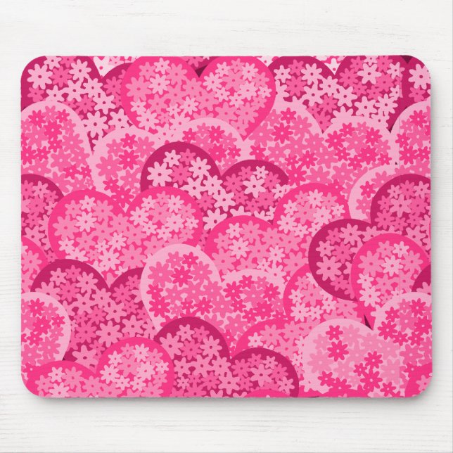 Tapis De Souris Coeurs floraux mignons en rose (Devant)