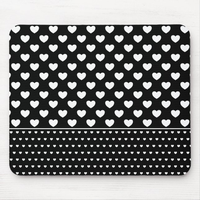 Tapis De Souris Coeurs Noirs Et Blancs Élégants (Devant)