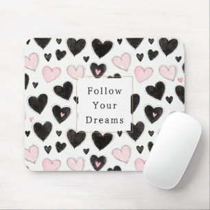 Tapis De Souris Cœurs noirs roses Suivez vos rêves