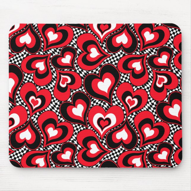 Tapis De Souris Coeurs, noirs, rouges et blancs. (Devant)