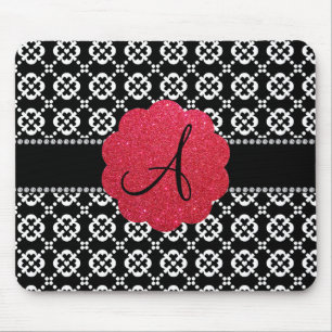 Tapis De Souris Coeurs ornementaux noirs de monogramme