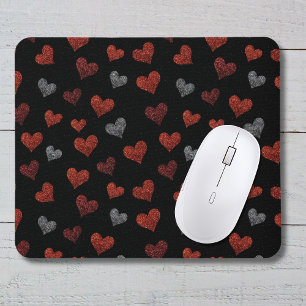Tapis De Souris Cœurs Pailletés Rouge Bourgogne Argent sur Fond No