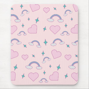 Tapis De Souris Cœurs pastel mignons et motif arc-en-ciel   Rose K
