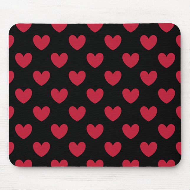 Tapis De Souris Cœurs pois rouges sur fond noir (Devant)