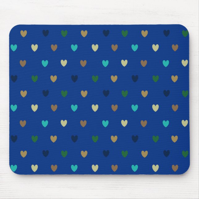 Tapis De Souris Cœurs polka aux tons de bleu paon (Devant)