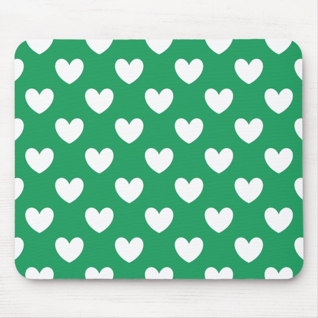 Tapis De Souris Coeurs polka blanc sur Kelly green (Devant)