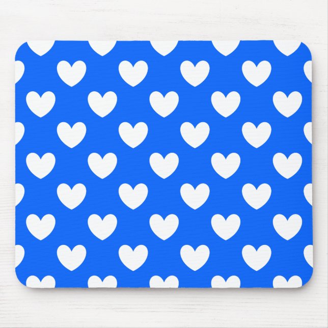 Tapis De Souris Coeurs polka blancs sur bleu (Devant)
