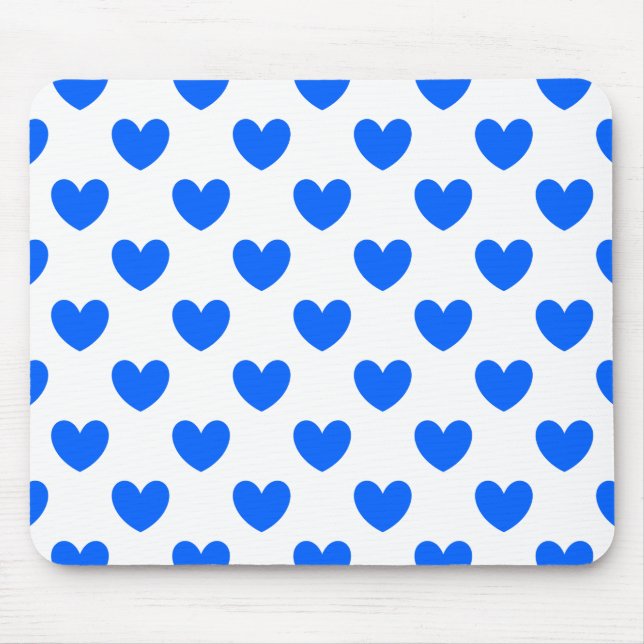 Tapis De Souris Coeurs polka bleu sur blanc (Devant)
